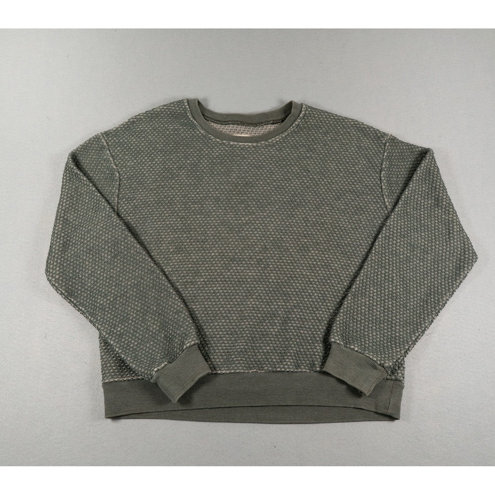Marine Layer Waffle Knit Crewneck Sweatshirt Cotton Blend Olive Green Small